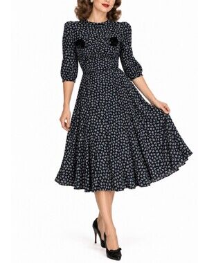 VTG B. Siegel Detroit 50s Floral Fit Flare Dress Size M Retro Pinup Rockabilly